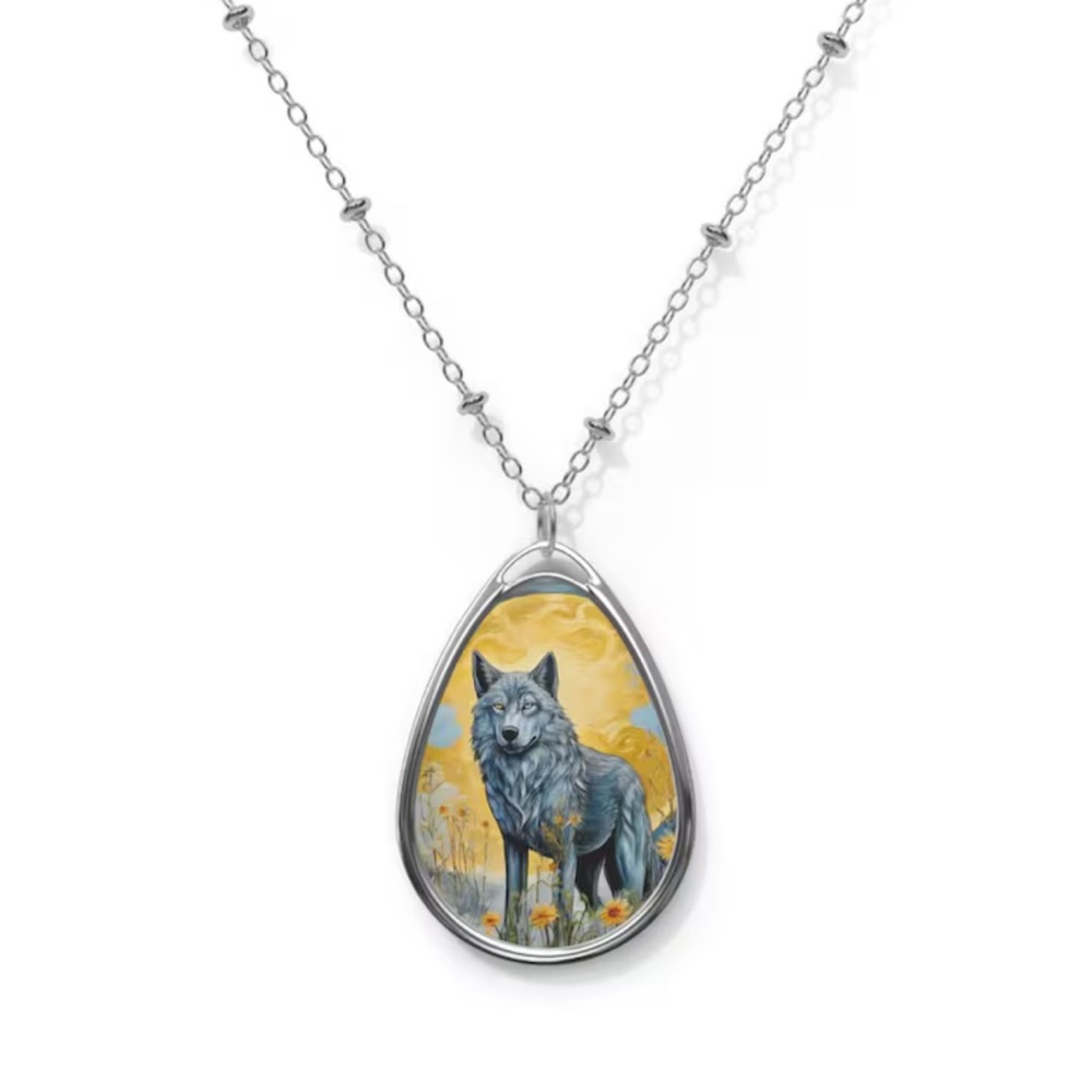 Running With The Wolves Full Moon Oval Necklace